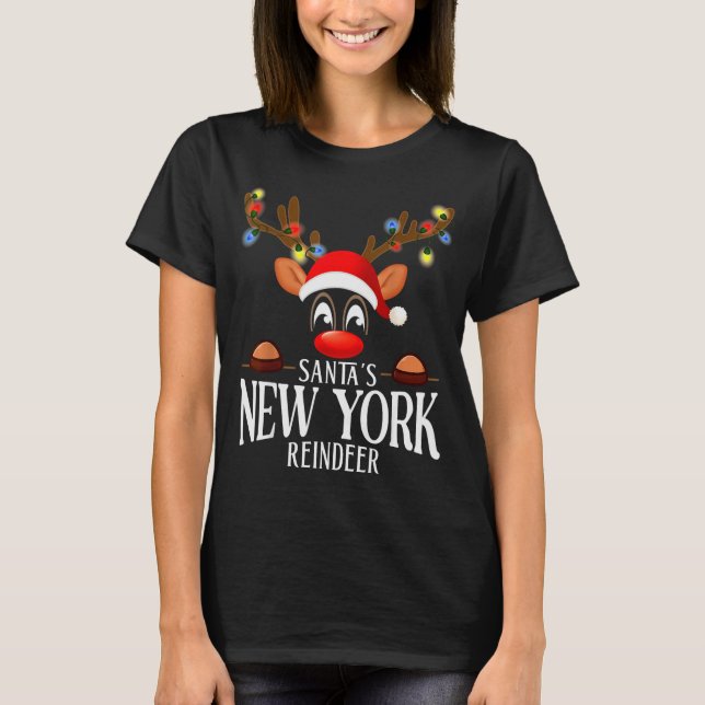 Santa's New York Reindeer Funny Xmas Matching Pjs  T-Shirt (Front)