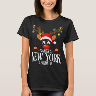 Santas New York Reindeer Funny Xmas Matching Pjs T T-Shirt