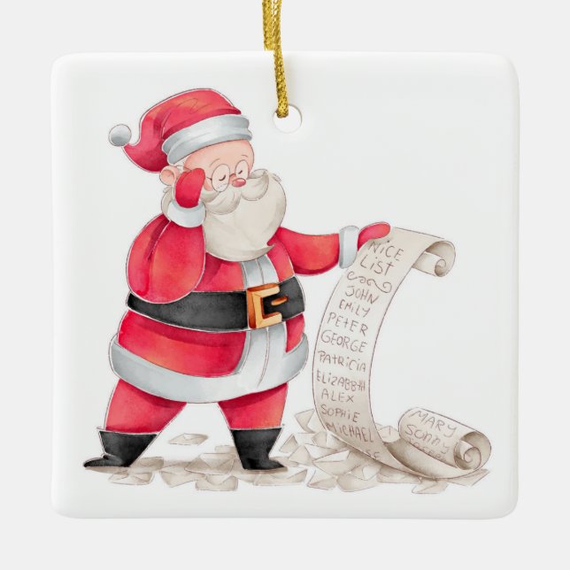 Santa's Nice List Ceramic Ornament (Front)