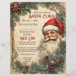 Santa's Nice List Certifications  Letterhead