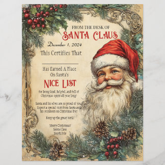 Santa's Nice List Certifications  Letterhead