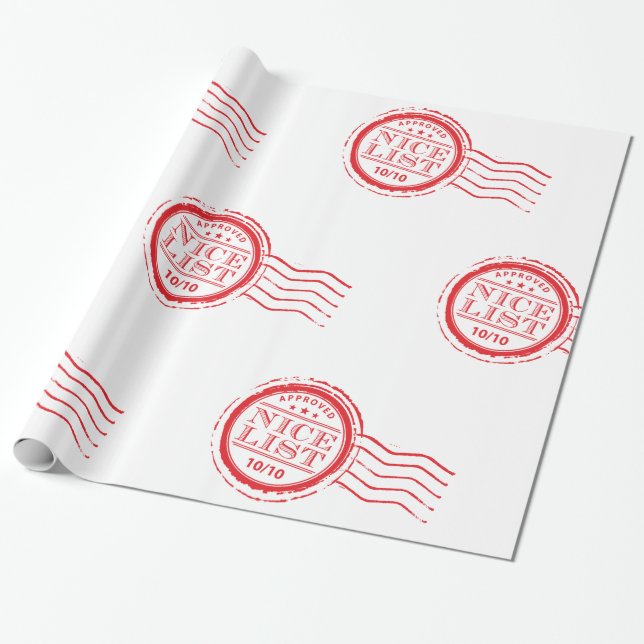 SANTAS NICE LIST christmas approved red stamp Wrapping Paper (Unrolled)