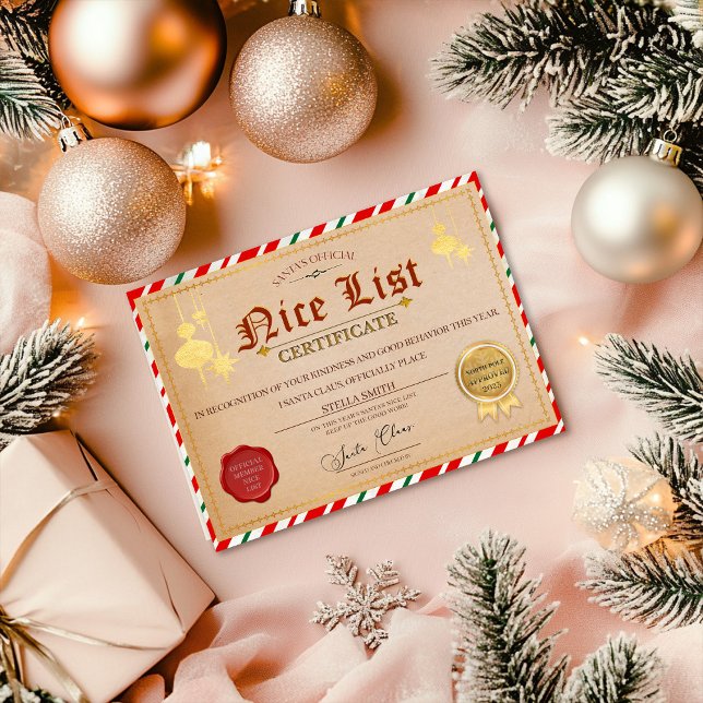Santa's Nice List Christmas Certificate Postcard (Creator Uploaded)