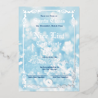 Santa's Nice List Foil Certificate Foil Invitatio