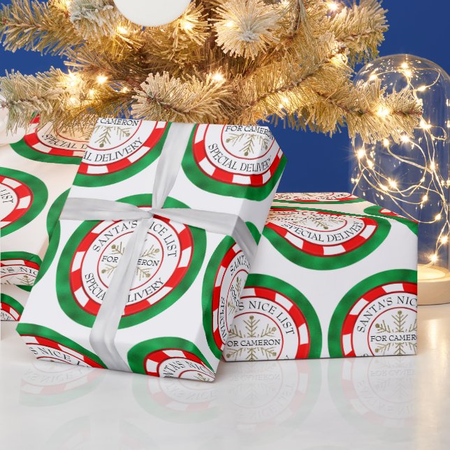 Santa's Nice List Green Seal Custom Name Christmas Wrapping Paper (Holidays)