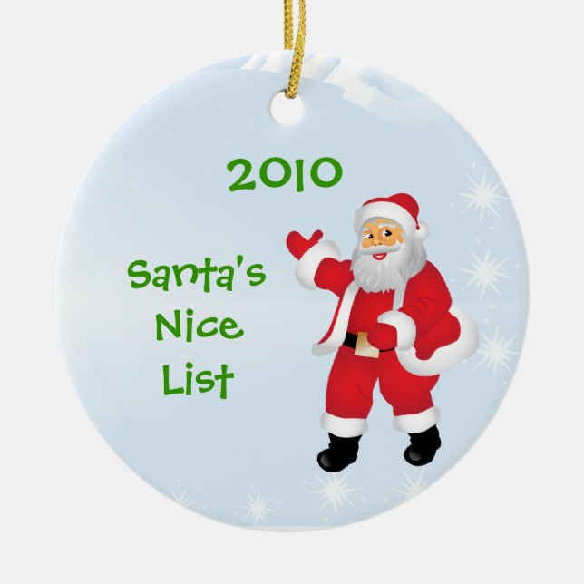 Santa's Nice List Ornament with Customizable Year (Front)