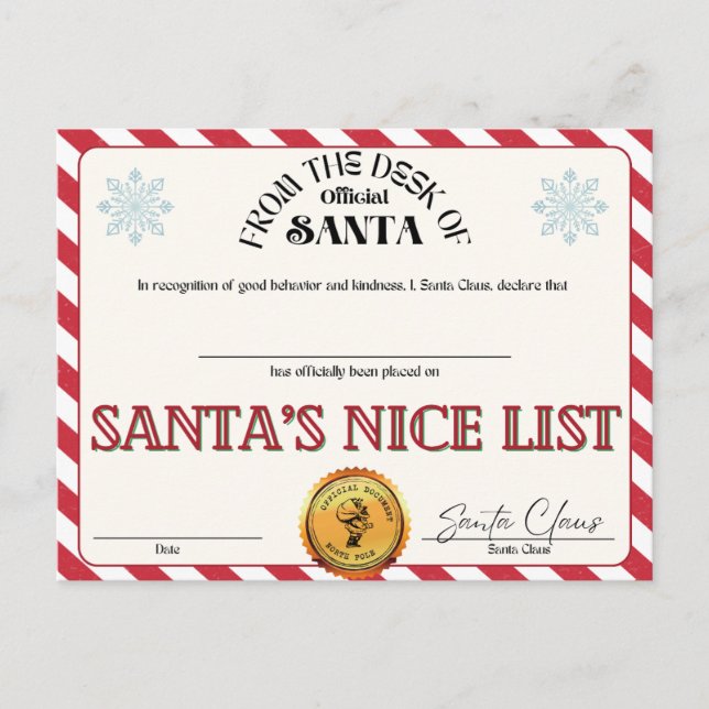 Santa's Nice List Postcard (Front)