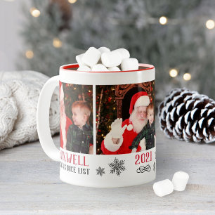 Santa's Nice List Red Holiday Photo Collage Two-Tone Coffee Mug