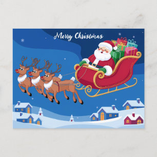 Santa's Nighttime Sleigh Ride Christmas Holiday Postcard