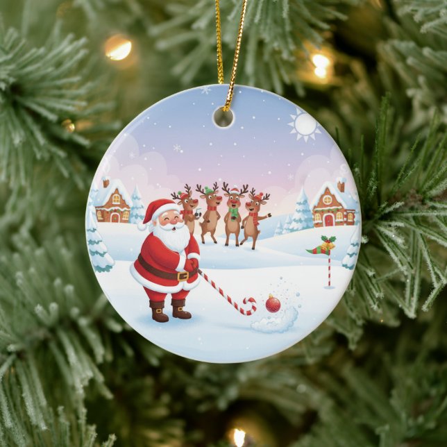 Santa's North Pole Holiday Golfing Fun  Ceramic Ornament (Tree)