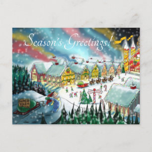 Santa's north pole workshop holiday postcard
