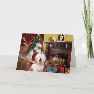 Santa's Old English Sheepdog Holiday Card
