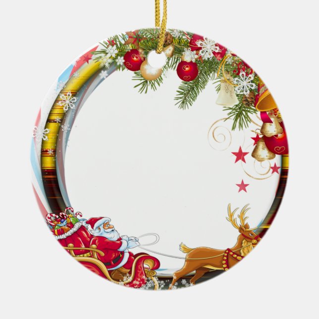Santa's On His Way Ceramic Ornament (Front)
