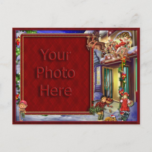 Santa's On His Way Picture Frame Holiday Postcard (Front)