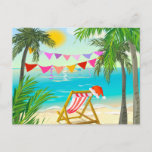 Santa's on Vacation, Beach Christmas, Summer Holiday Postcard<br><div class="desc">Santa's on Vacation, Beach Christmas, Summer Holiday Postcard - Are you celebrating Christmas in a warm climate or wish you were? Here's a postcard with a beach chair, a Santa hat, palm trees and the ocean -- the illusion is that Santa has just stepped out for a swim and will...</div>