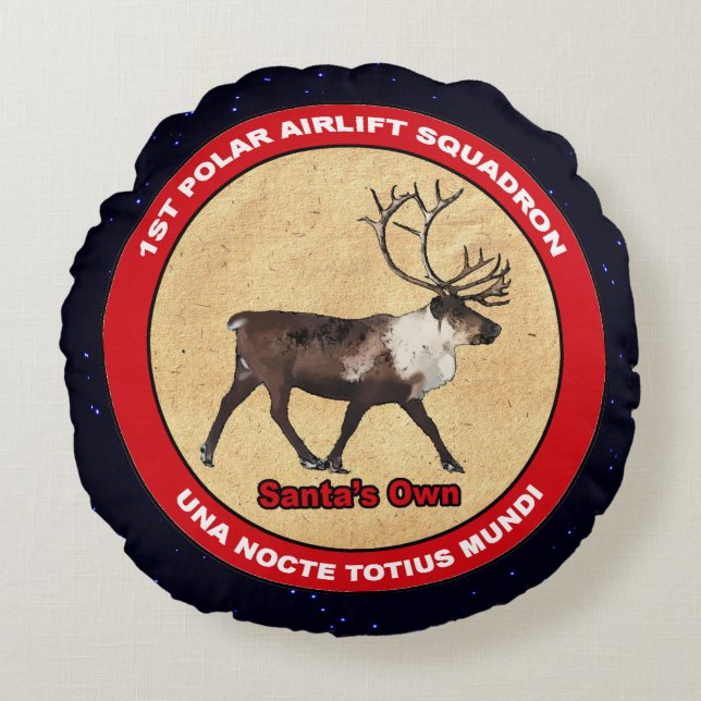 Santa's Own - 1st Polar Airlift Squadron Round Pillow (Front)