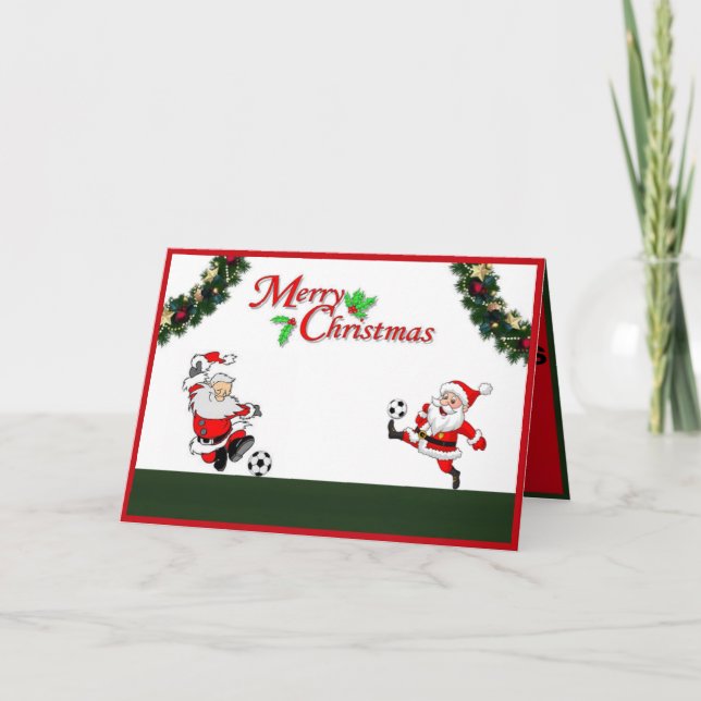 Santas playing Soccer Christmas Card (Front)