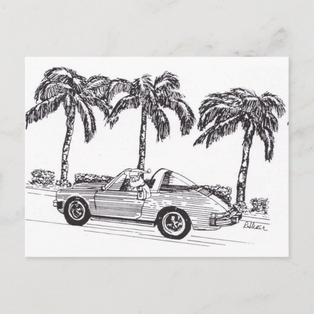 Santa's Race Car Holiday Postcard (Front)