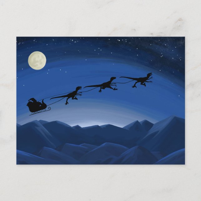 Santa's Raptor Sleigh Team Christmas Card Dinosaur (Front)