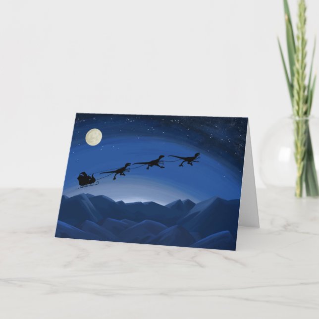 Santa's Raptor Sleigh Team Holiday Card Dinosaur (Front)