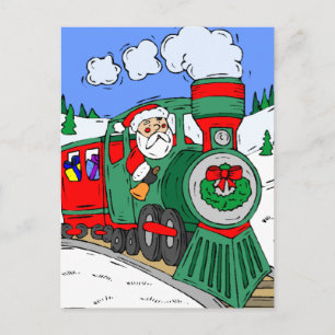 Santa's Red and Green Train Holiday Postcard