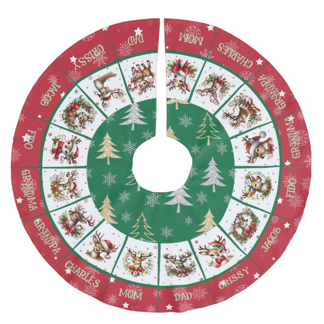 Santa's Reindeer Brushed Polyester Tree Skirt (Front)