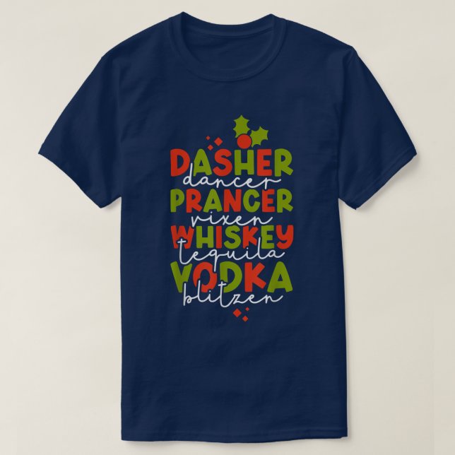 Santa's Reindeer Drinking Lineup Christmas Party D T-Shirt (Design Front)
