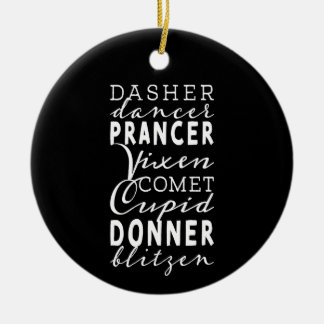 Santa's Reindeer Festive Winter Black Round Ceramic Ornament