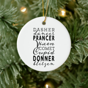 Santa's Reindeer Festive Winter Round Ceramic Ornament