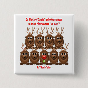 Santa's Reindeer Funny Christmas Button