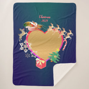 Santa's Reindeer Heart Photo Sherpa Blanket