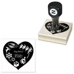 Santa's Reindeer Heart Shape Wood Art Stamp
