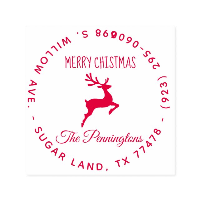 Santa's reindeer Merry Christmas Return Address Self-inking Stamp (Design)