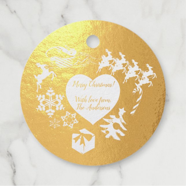 Santa's Reindeer Photo Christmas Foil Favour Tag (Front)
