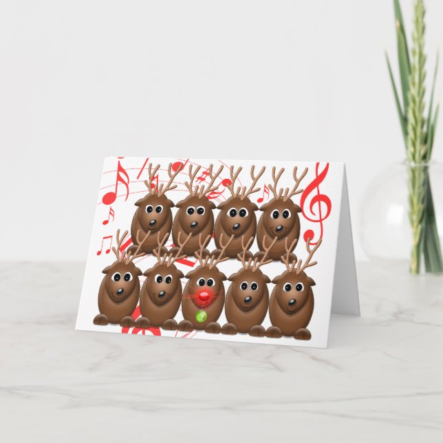 Santa's Reindeer Photo Christmas Greeting Card (Front)