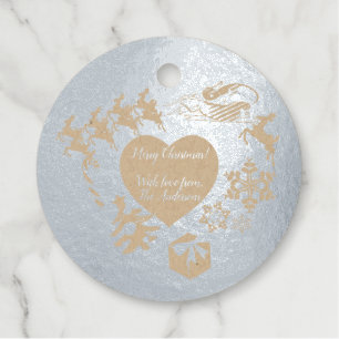 Santa's Reindeer Photo Christmas Silver Foil Favour Tags
