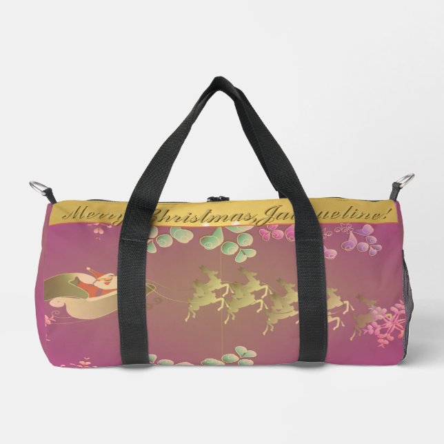 Santa's Reindeer Purple  Duffle Bag (Front)