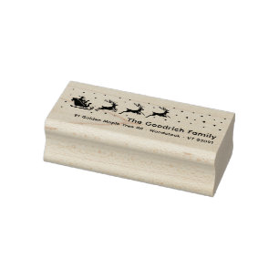 Santa's Reindeer Sleigh Return Address Wooden Rubber Stamp