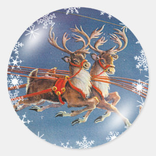 SANTA'S REINDEER & SNOWFLAKES by SHARON SHARPE Classic Round Sticker