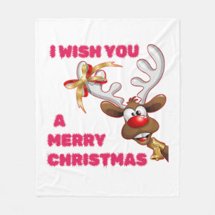 SANTA'S REINDEER WISHES YOU A MERRY CHRISTMAS FLEECE BLANKET
