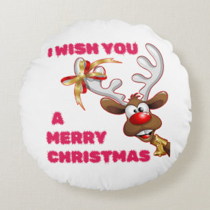 SANTA'S REINDEER WISHES YOU A MERRY CHRISTMAS ROUND PILLOW