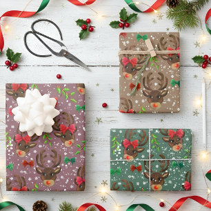 Santas Reindeers Wrapping Paper Sheet
