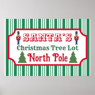 Santa's Retro Christmas Tree Lot Sign Art Poster