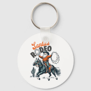 Santa's Rodeo Country Western Christmas Santa Clau Keychain