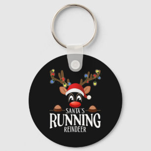 Santa's Running Reindeer Funny Xmas Matching Pjs Keychain