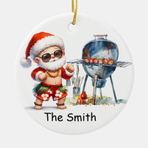 Santa's Seaside Christmas Ceramic Ornament