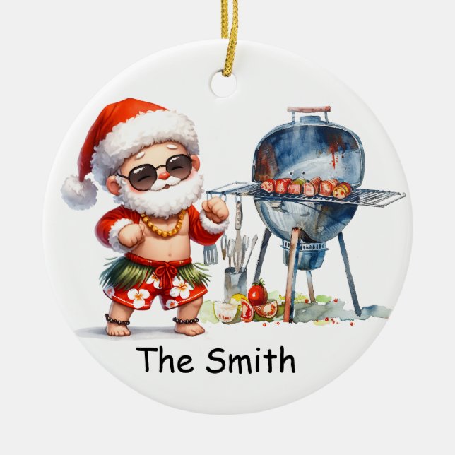 Santa's Seaside Christmas Ceramic Ornament (Front)