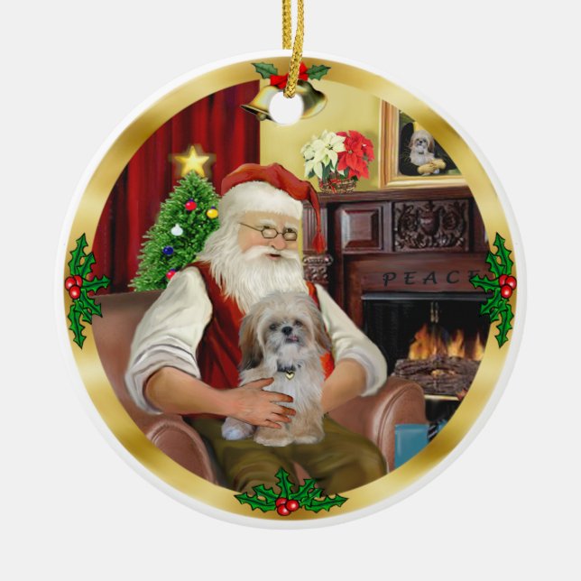 Santa's Shih Tzu (#17) Ceramic Ornament (Front)