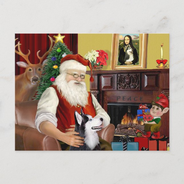 Santa's Siberian Husky Holiday Postcard (Front)