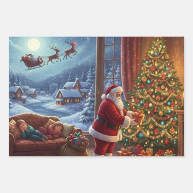 Santa's Silent Night Wrapping Paper Sheet (Front)